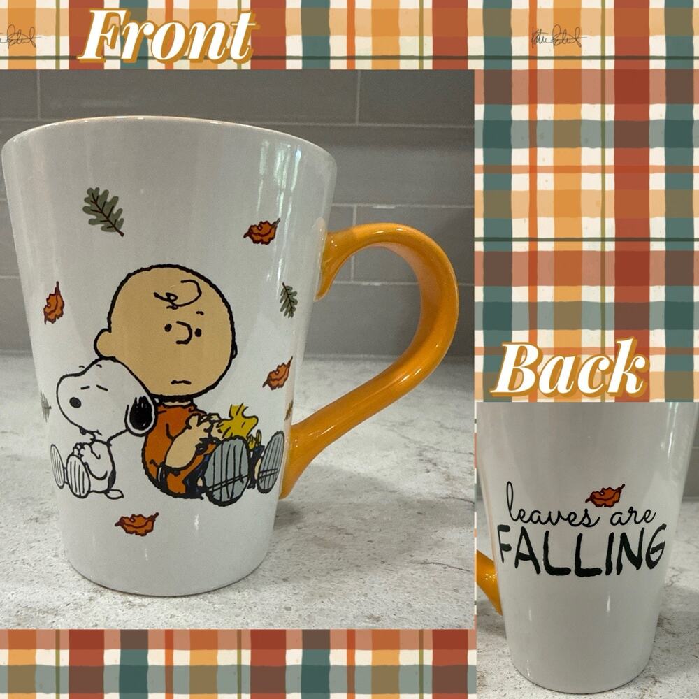 Peanuts 2026 LEAVES ARE FALLING Snoopy & Woodstock 14oz Fall Autumn Yellow Mug